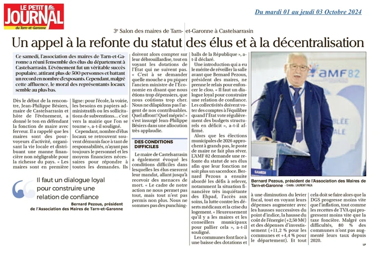 Première page de l’article Un appel à la refonte du statut des élus et à la décentralisation